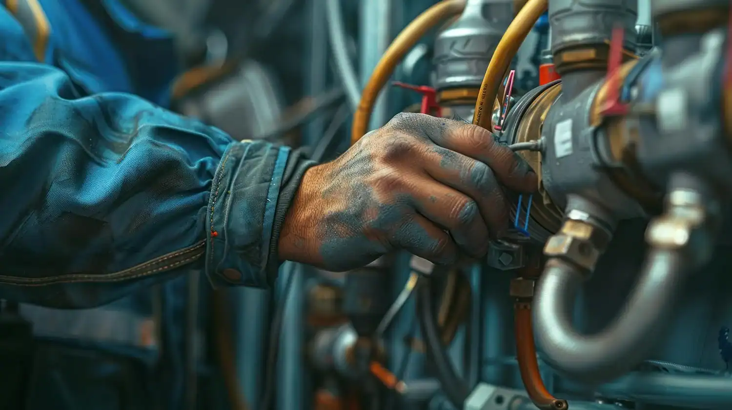 Technician repairing industrial machinery for maintenance work